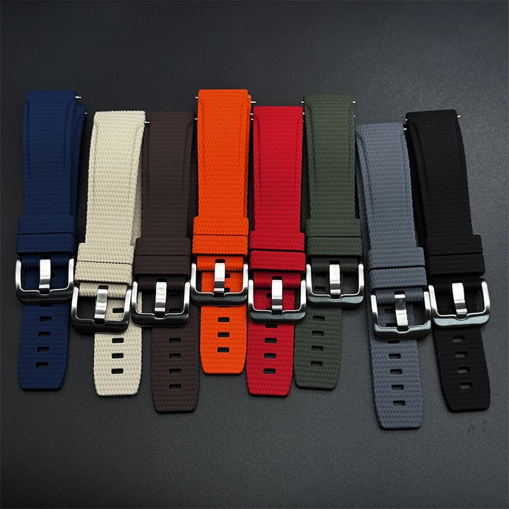 

Universal curved interface 20mm 21mm 22mm soft FKM watch strap with quick release fluororubber band