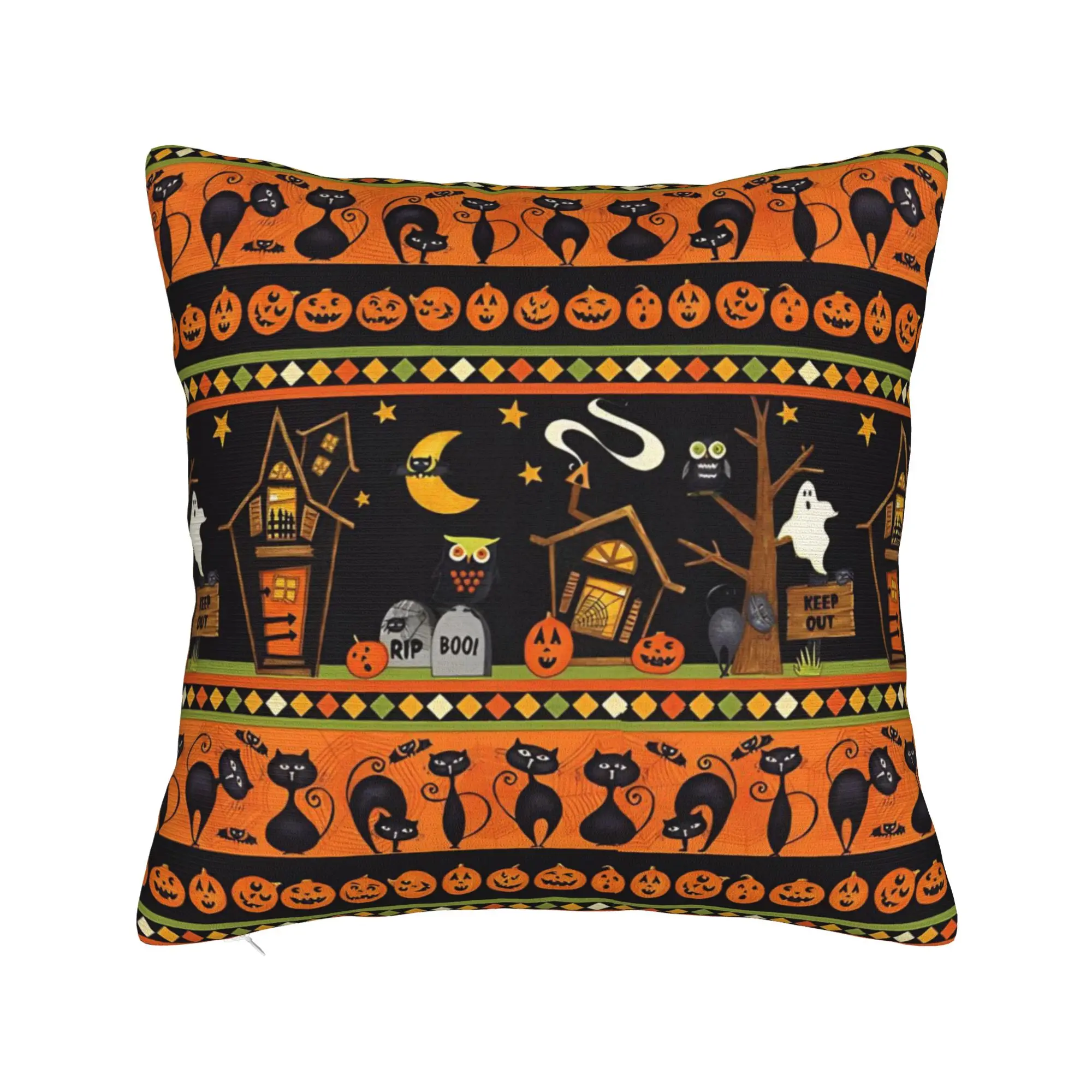 Halloween Pillowcase Polyester Cushion Cover Gift Gothic Bats Ghosts Witch Throw Pillow Case Cover Home Zippered 18'