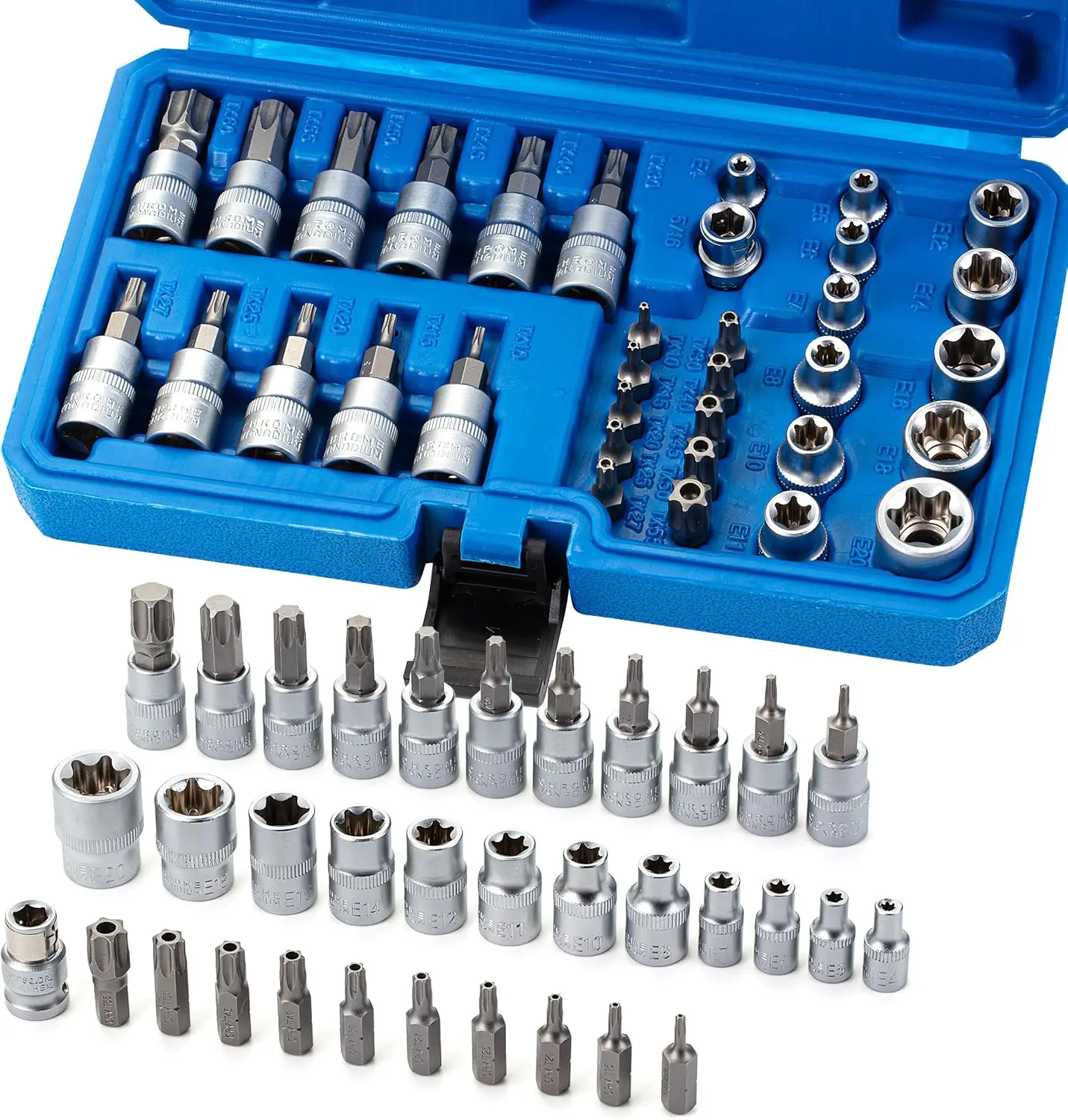 Professional 34pcs Drive Torx Bit Socket and E-Torx (Star) Socket Set Drive Male Female E-torx Bits Handheld Tool with Case