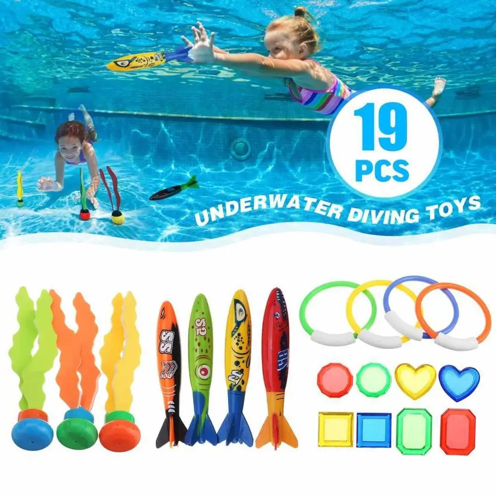 

1 Set Educational Shark Rocket Throwing Toy Water Grass Shark Diving Toys Set Fun Fish Ring Swimming Pool Toys Kids Gifts