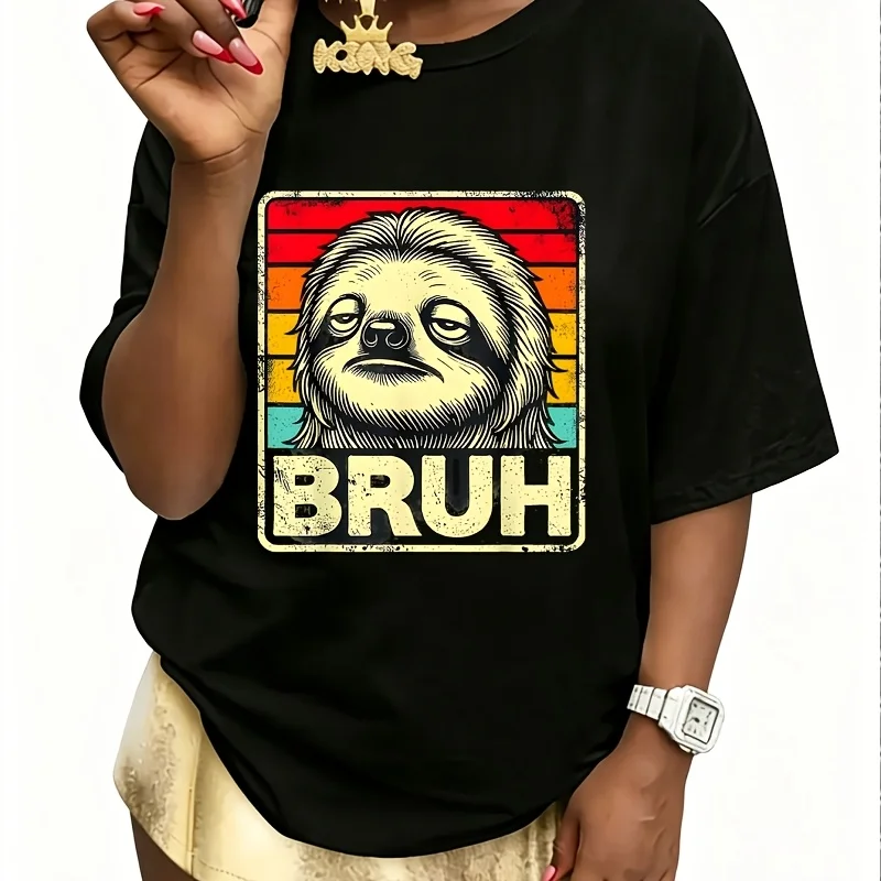Funny Graphic Meme Sloth Bruh Women's 100% Cotton T-Shirt Short Sleeve Top Casual Round Neck Fun Print Tee S-5Xl