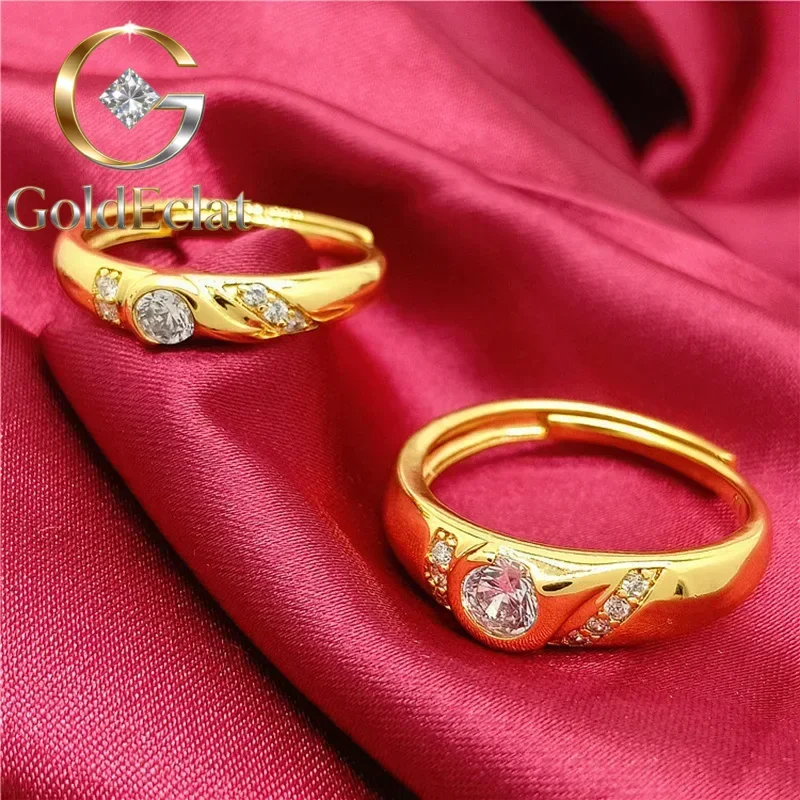 GoldEclat - Bague en forme de cœur pour couple, or véritable 9999 24K, diamant - Cadeau pour la Saint-Valentin chinoise