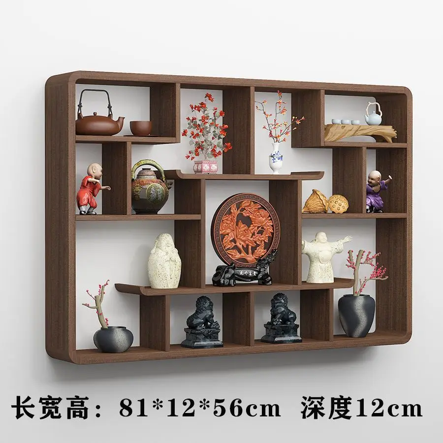 Solid wood Chinese wall-mounted tea set rack, wall-mounted Duobao Pavilion rack partition