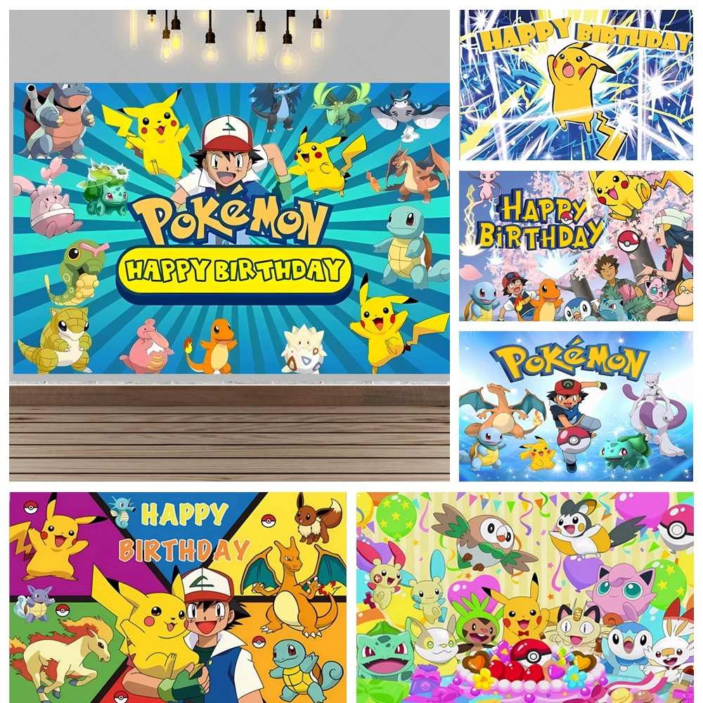 

Pokemon Pikachu Backdrop Kids Birthday Party Decoration Background Cartoon BabyShower Backdrop Supplies Wall Photo Studio Banner