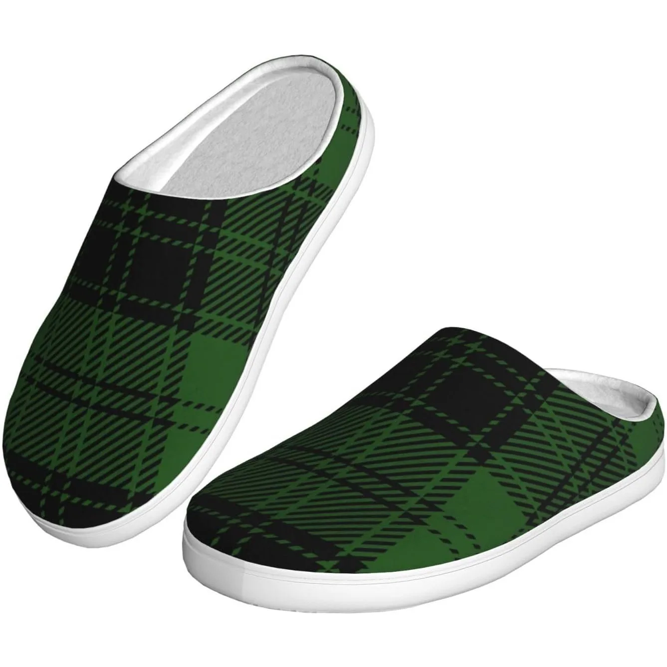 

Рождественские зеленые, черные клетчатые хлопковые тапочки для взрослых, домашняя домашняя обувь, плюшевые тапочки