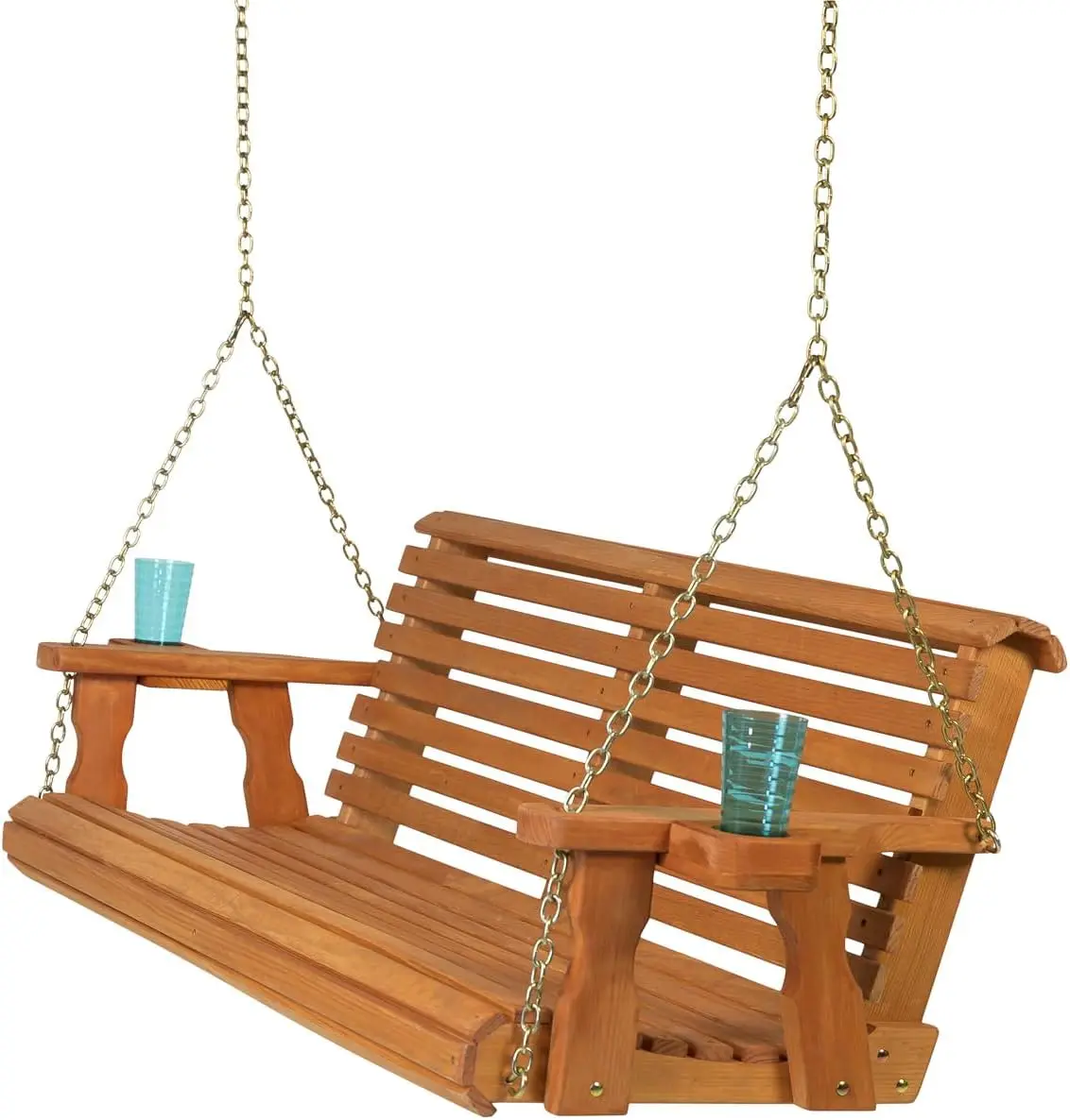 Amish Casual 4 Foot Roll Back Porch Swing Cup Holders in Cedar Stain Amish Made in The USA From Treated Pine Heavy Duty 700 Lb.