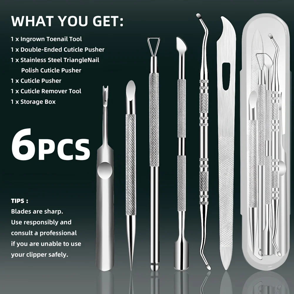 6 ชิ้นสแตนเลสสตีล Cuticle Remover ชุด Precision เล็บและเล็บเท้าเครื่องมือ, Unscented Nail Care Kit สําหรับขัด & Correction