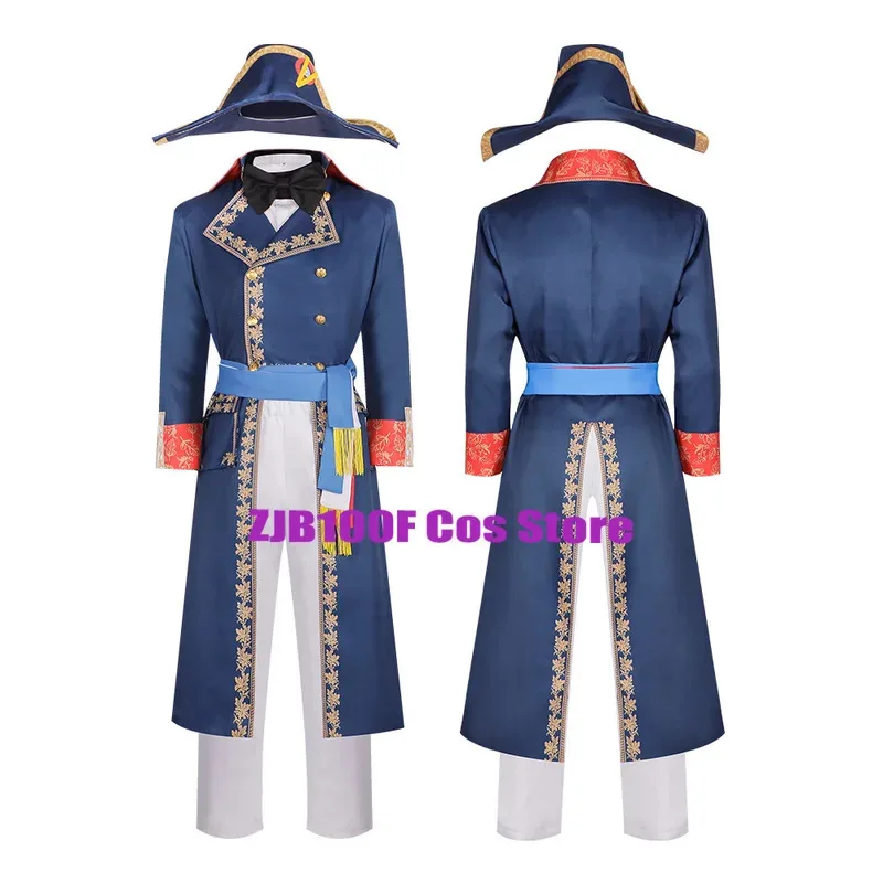 2 Colors Napoleon Cosplay Retro French Royal Medieval Costume Uniform Trench Hat Suit Halloween Party Role Play Outfit  for Man