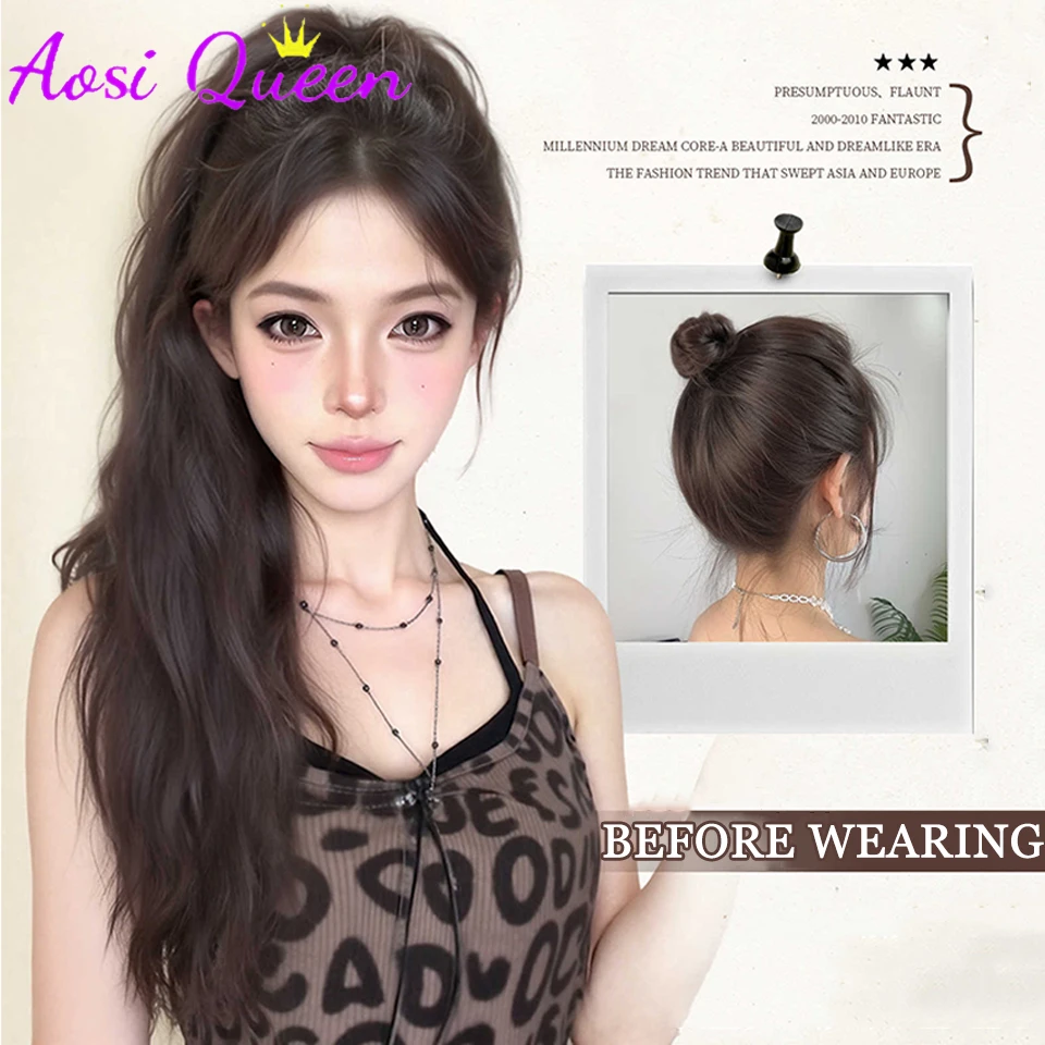 

AOSIQUEEN 18Inch Synthetic Long Wavy Claw Clip On Ponytail Hair Extensions Heat Resistant Ponytail Black Hairpiece for Women