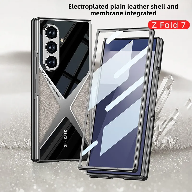 

Жесткий кожаный чехол для телефона с гальваническим покрытием для Samsung Z Fold 7, защитный чехол
