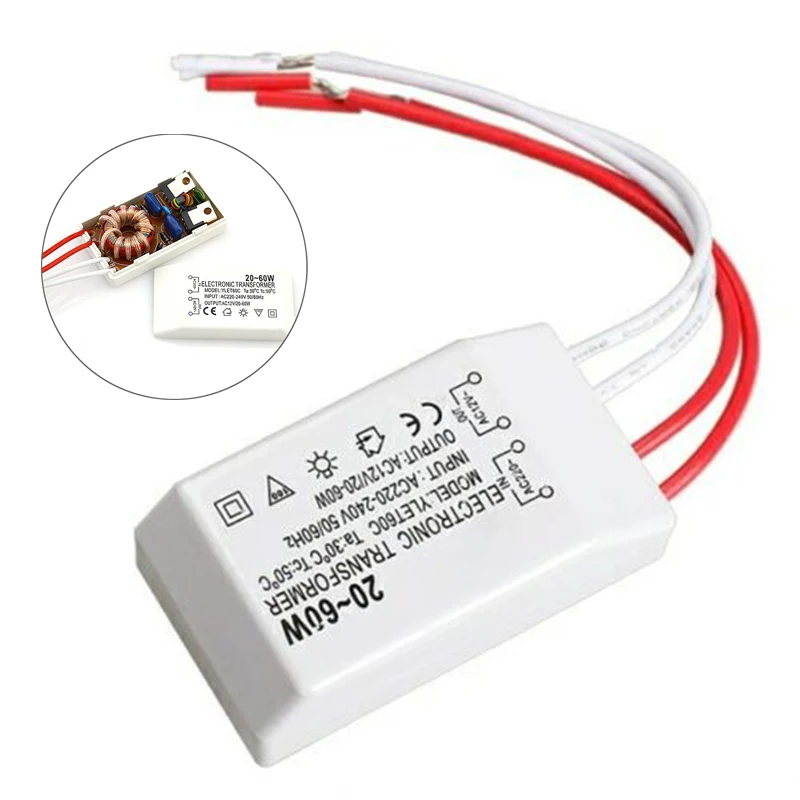 AC 220V To 12V 20-60W Halogen Light LED Driver Power Supply Electronic Transformer Suitable For Lamps Home Outdoor Tools