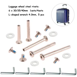 4set 6*30/35/40mm Luggage Accessories Stainles Steel Luggage Screws Luggage Wheels Bolts and 5 L-shaped Wrenches 4.0mm