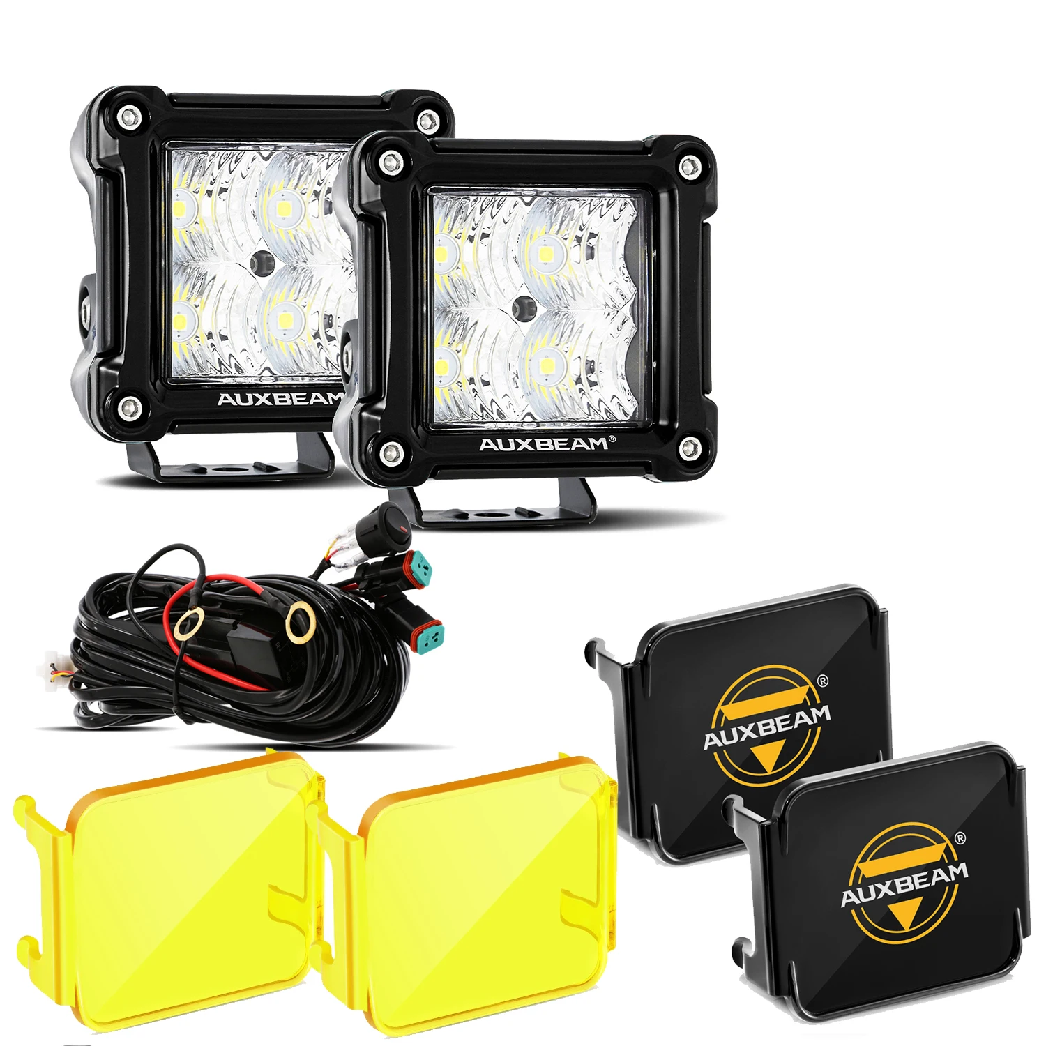 

AUXBEAM 3inch LED Work Light with Amber & Black Covers Off Road Fog Driving Lamp Flood Light for SUV ATV UTV TRUCKS PICKUP BOAT