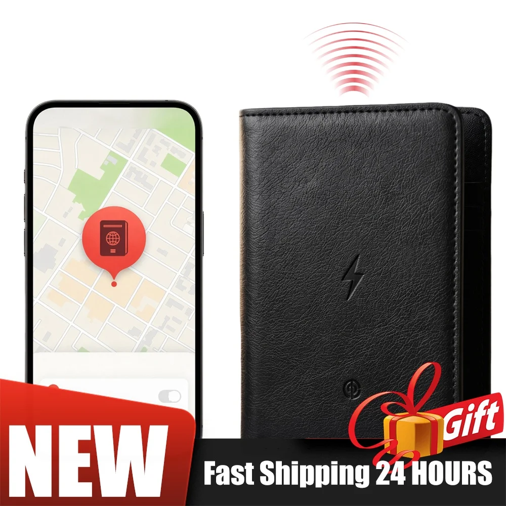 Smart Anti-Lost Passport Holder Location Compatible PU Leather Multi-Slot Card Wallet Wireless Charging for Travel Use