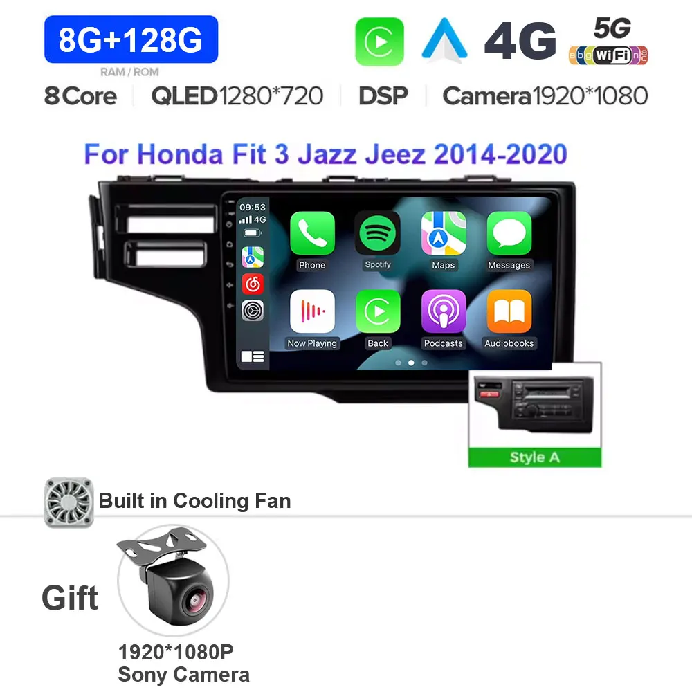 Android 15 autoradio voor Honda Jazz 3 2015 - 2020 Fit 3 GP GK 2013 - 2020 Carplay Auto GPS Navigatie Multimedia Speler 4G WIFI