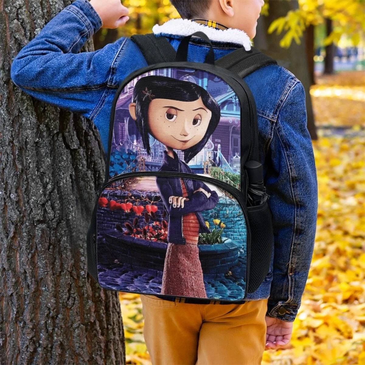 

FORUDESIGNS Cartoon School Backpacks Multi Pocket Coraline Fluffy Double Layer Schoolbags Student Storage Bookbags Primary