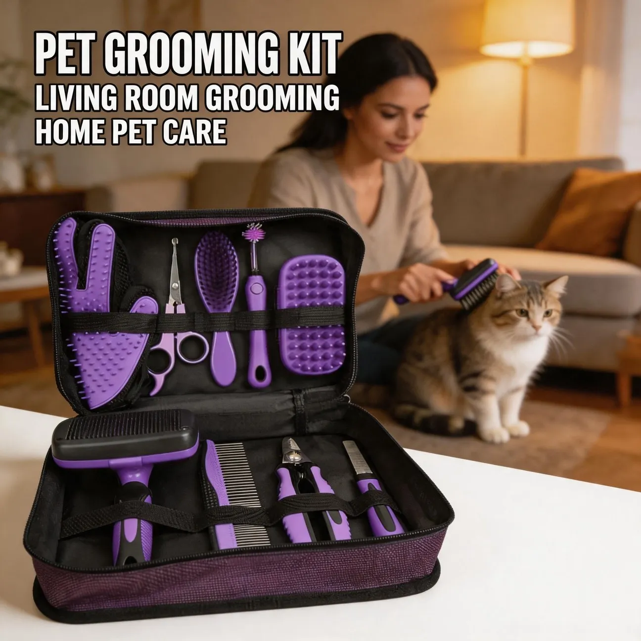 9 in 1 Pet Grooming Kit Dog Cat Comb Nail Clipper File Set Cleaning Beauty Tools