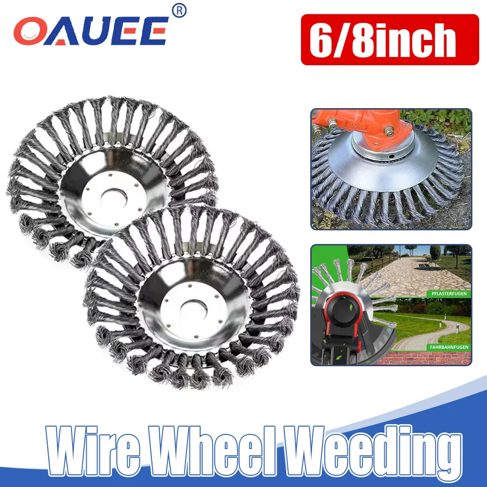 6/8 Inch Upgrade Weed Brush Cutter Head Lawn Mower Universal Grass Trimmer Head Steel Wire Wheel Brush Disc Garden Trimmer Heads