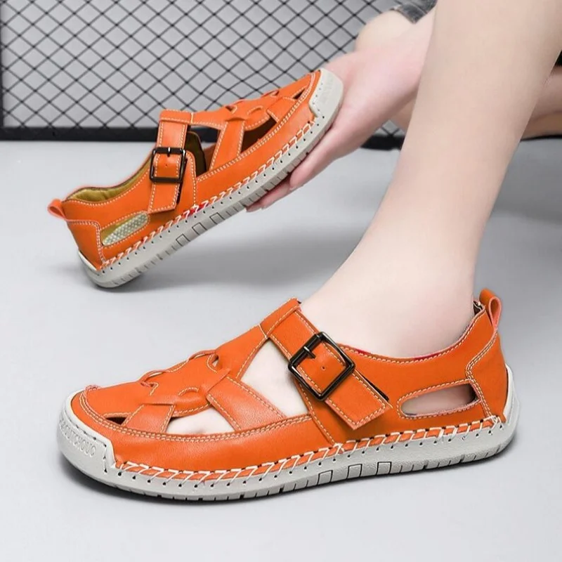 

New Leather Women Sandals Bohemian Style Summer Women Shoes Fashion Gladiator Sandals Outdoor Beach Flat Casual Sandals