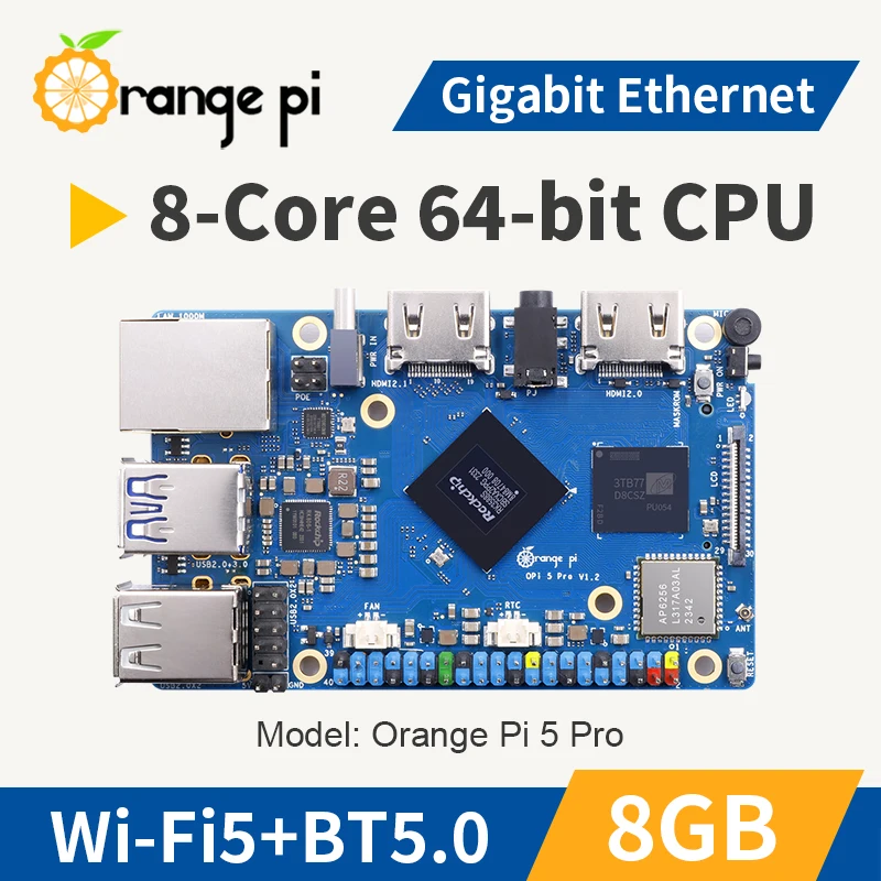 Orange Pi 5 Pro 8GB Ram Single Board Computer RK3588S LPDDR5 Wifi5.0-BT5 Development Board M2.0 Support SSD Orange Pi 5Pro