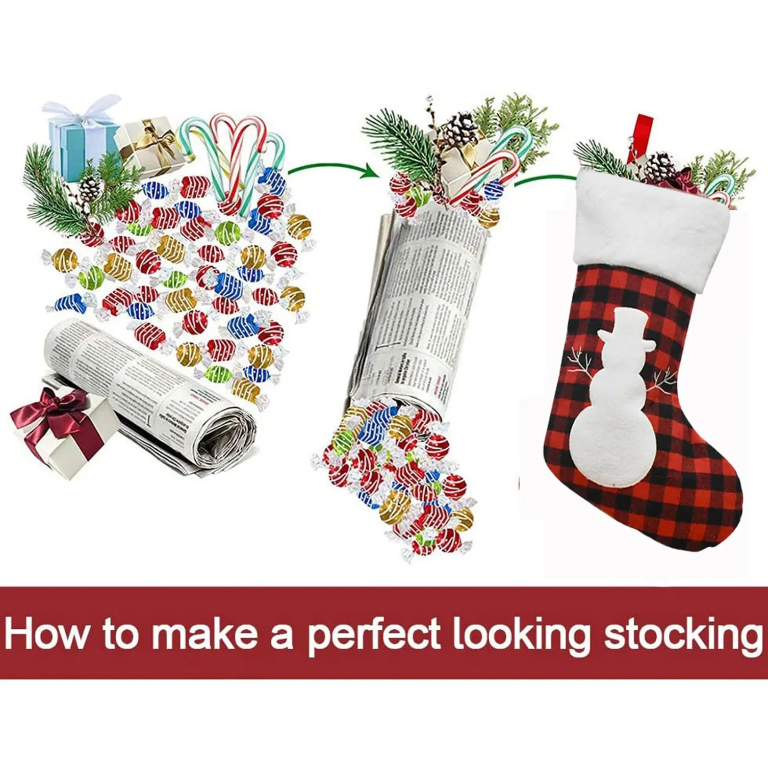 Christmas Stocking Fireplace Decor Christmas Gift Fun Tree Snowflake Red White Plaid Sock Boots Fireplace Home Decoration - Image 6