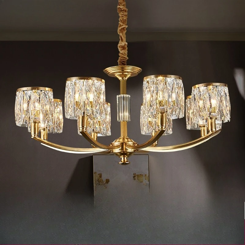 

American light luxury simple living room lamp hall lamp modern dining room lamp high-end brass lighting crystal all-copper