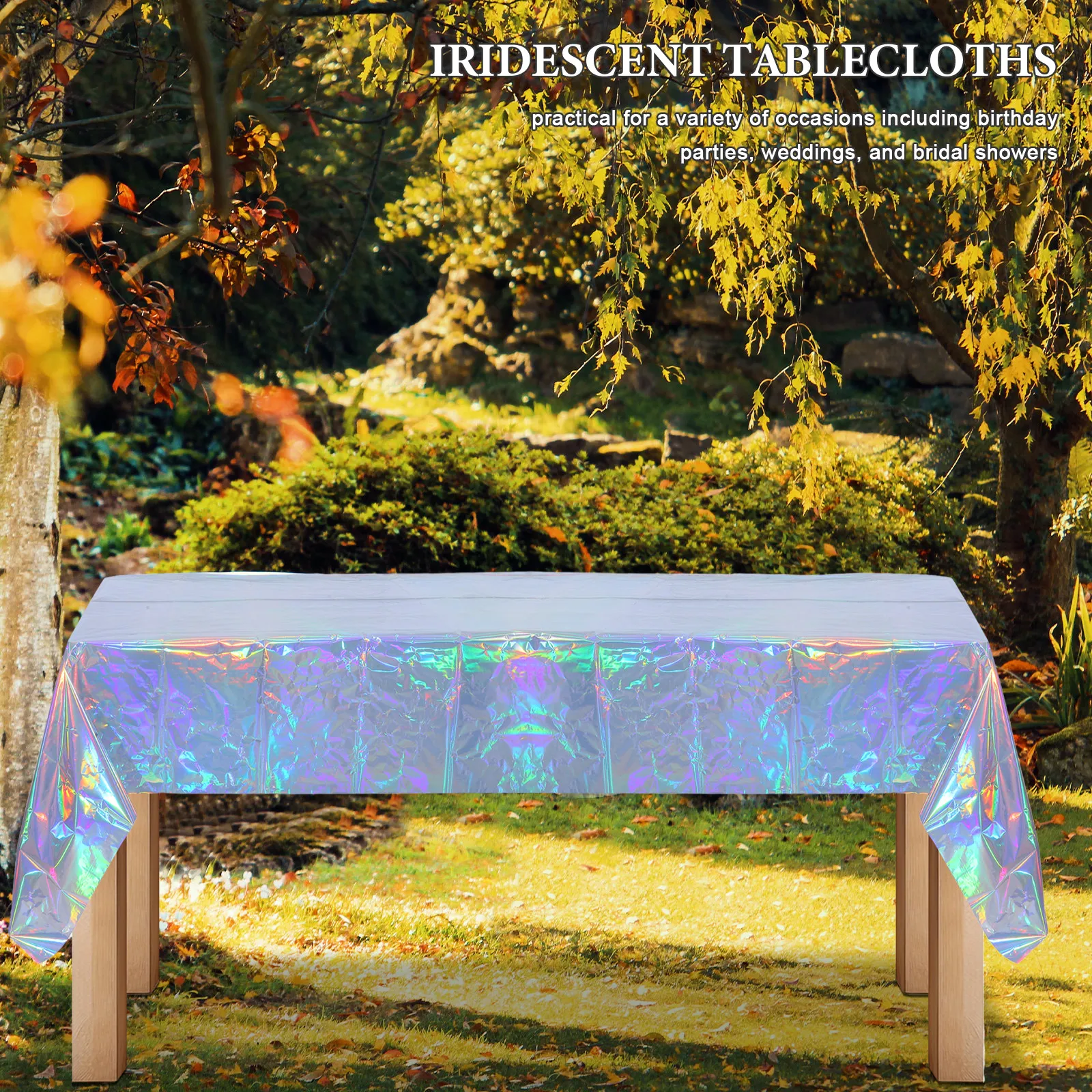 4Pcs Iridescent Silver Holographic Tablecloths Rectangle Waterproof Party Decorations Birthday Wedding Disco Bachelorette