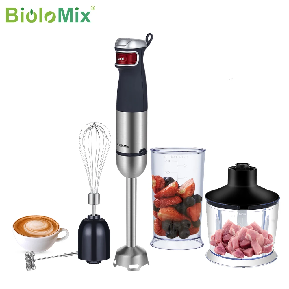 Biolomix-batidora de mano eléctrica multifuncional 5 en 1, batidora de mano de inmersión, procesador de alimentos, batidora picadora, Espumador