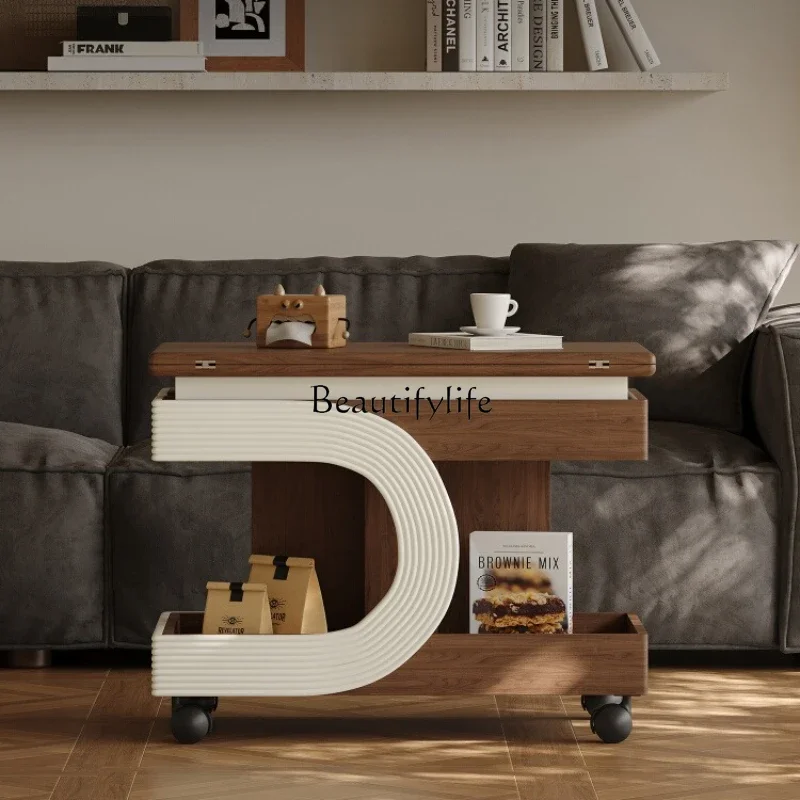 

Ljy Medieval style coffee table movable lifting folding dining table wabi wind living room household trolley side table