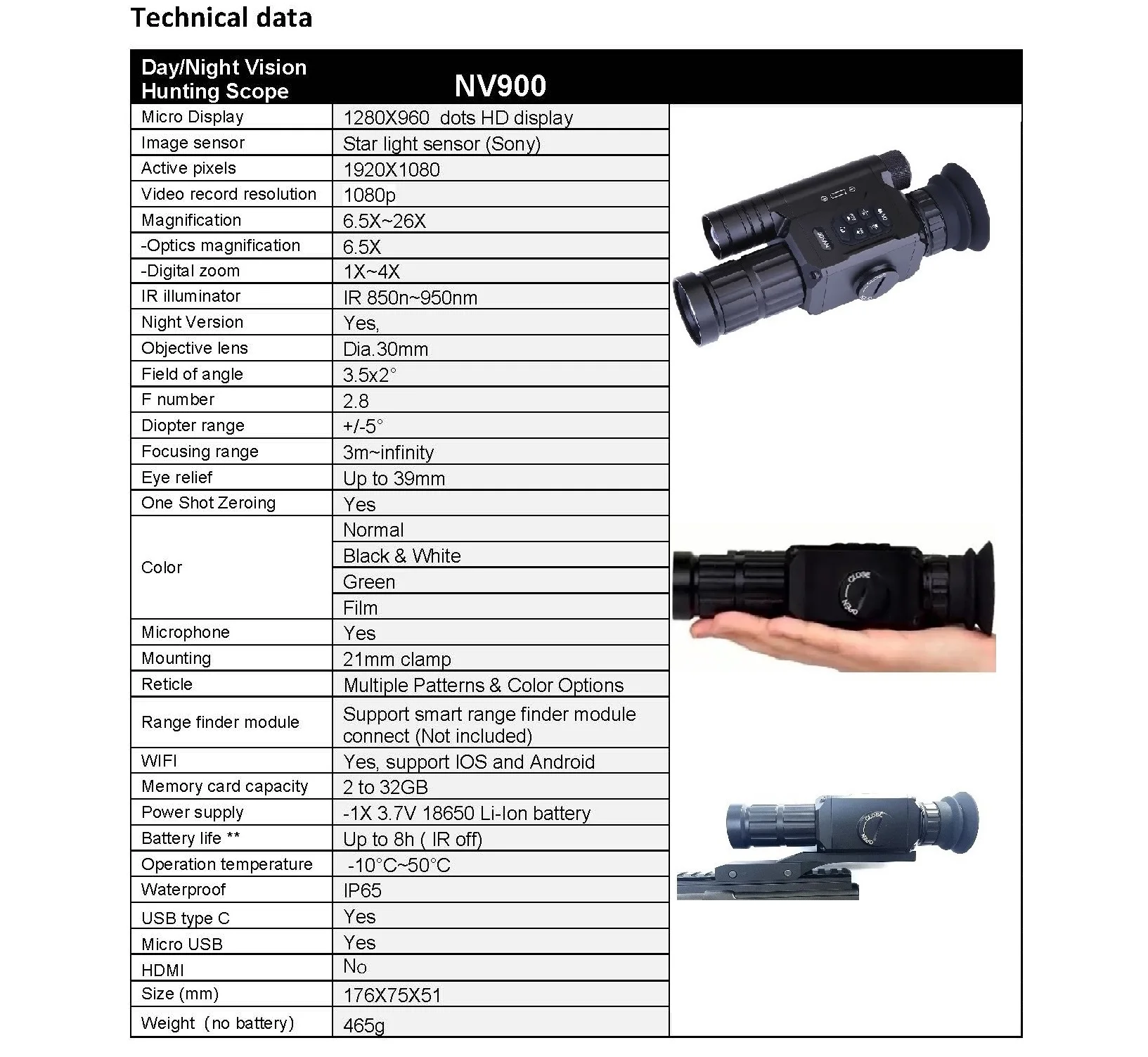 NV900 Small Size Hunting Scope Infrared Night Vision  Day And Night Vision Scope Connect with Smartphone via iOS/Android Apps