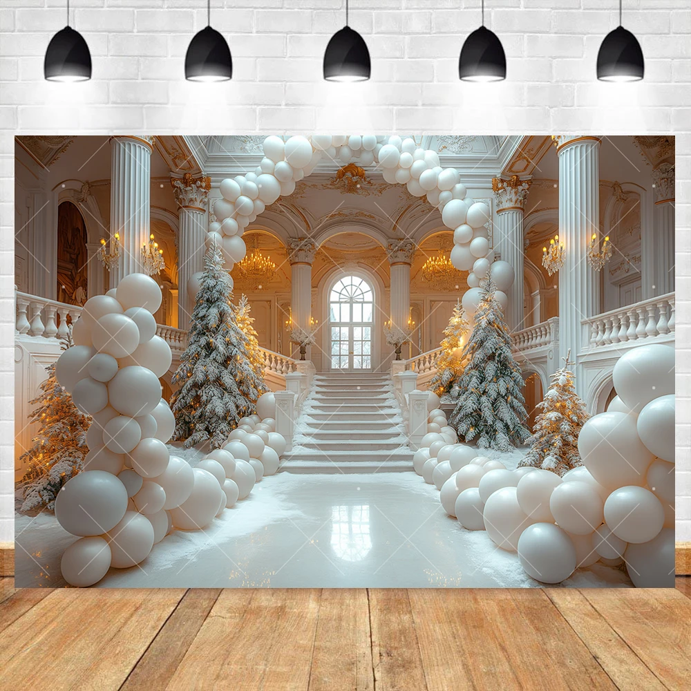 White Palace Photography Background Custom Balloon Arched Window Decor Woman Adult Birthday Wedding Portrait Backdrop Photo Prop