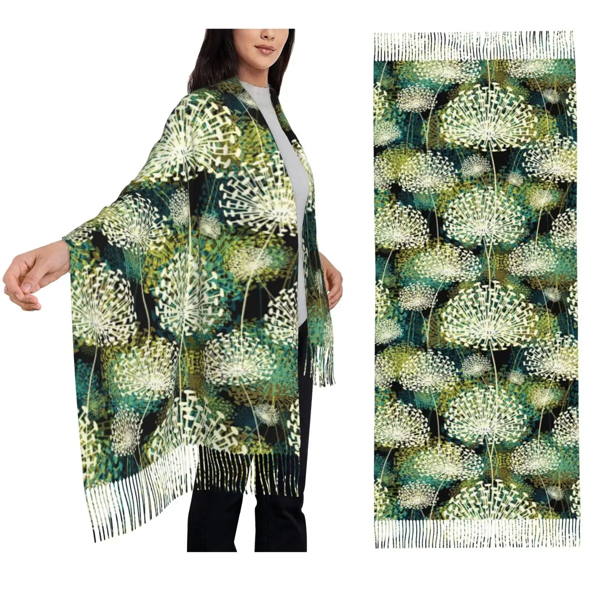 

Шарф с одуванчиками, шарфы с кисточками, женские мягкие теплые шали и накидки, большая осенне-зимняя шаль