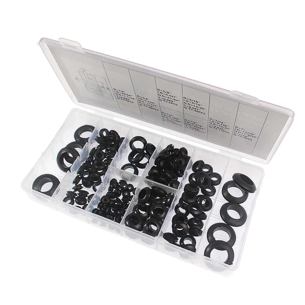 180PCS Black Rubber O-ring Kit - Guard Rings, Sealing Rings, and Oil Retainer Washers - Rubber Car Rings Set in a Box