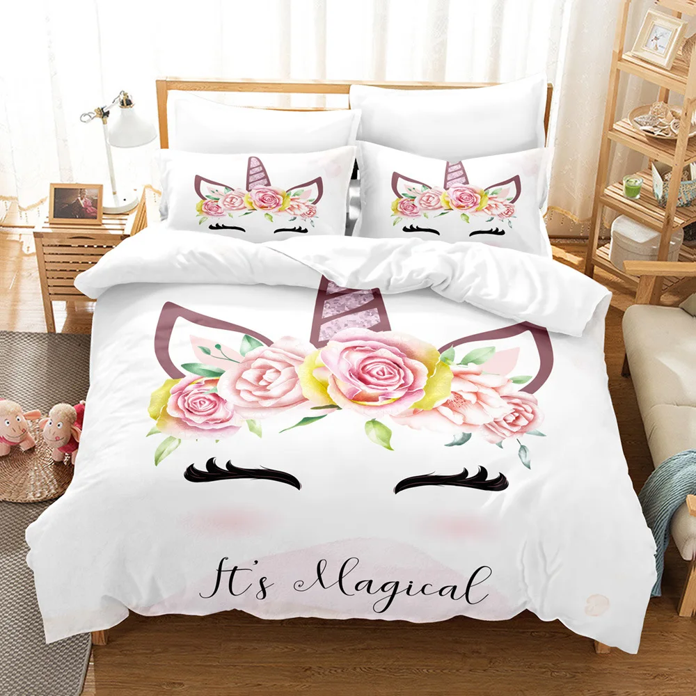 

Double And Single Bed Bedding Set,Lovely Princess Unicorns,Pink Cute Bed Cover,Pillowcase,High Quality Comfort sets,2 PCs,3PCs