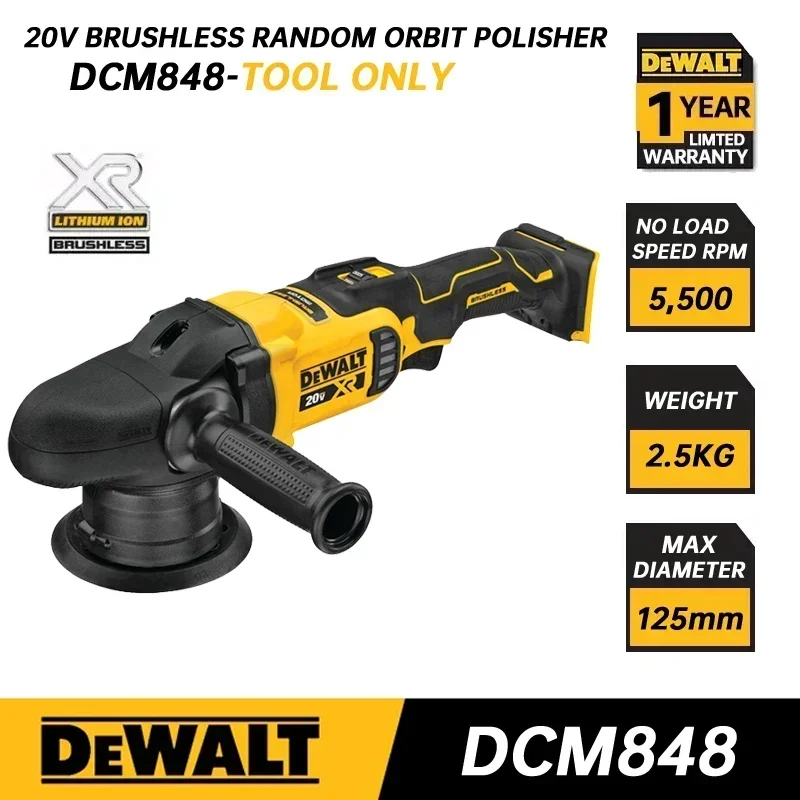 DEWALT DCM848 Cordless Variable Speed Random Orbit Polisher Brushless Motor 125MM Car Beauty Waxing Polishing Machine DCM848N