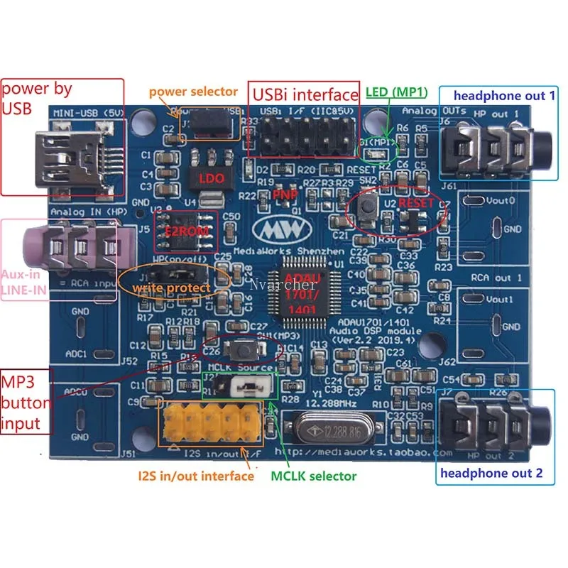 Nvarcher ADAU1701 DSP Tuning Module 2 Input 4 Output scheda tono analogico