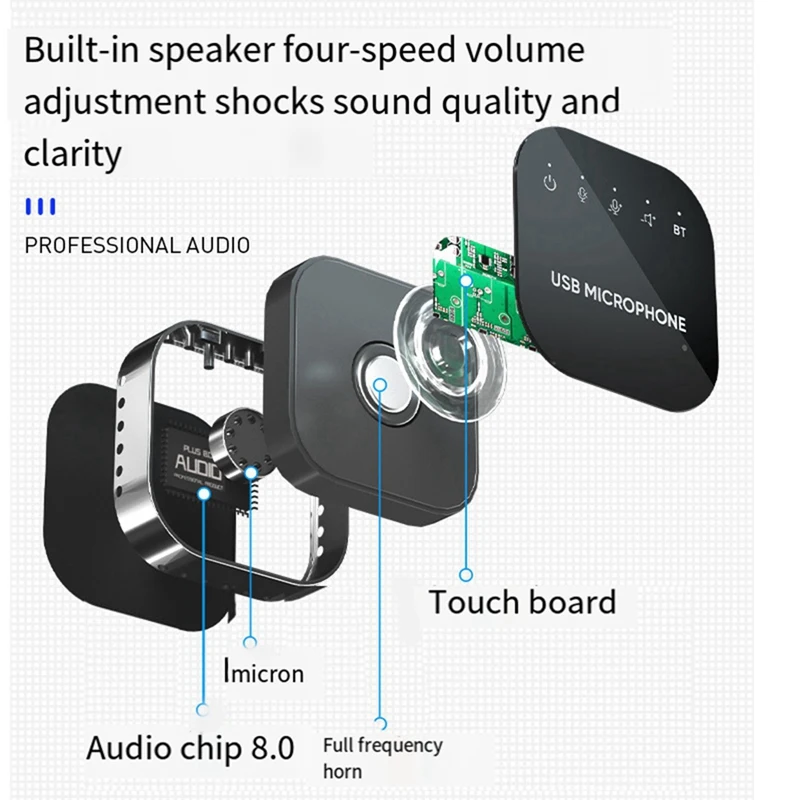 RISE-Desktop USB Conference Speakerphone BT Microphone 360° Omnidirectional Condenser Computer Mic With Speaker