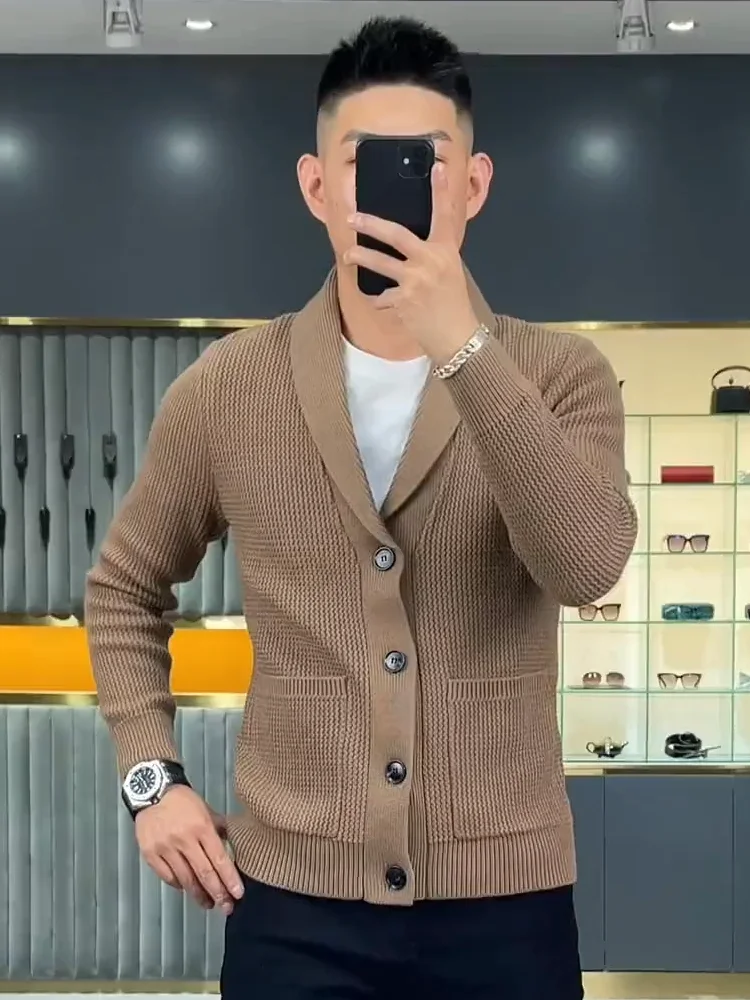 

Autumn New Sle Men's Knitted Jaet Comfortable Faion Casual Slim Fit een Fruit Collar Knitwear Sli Trendy Outerwear