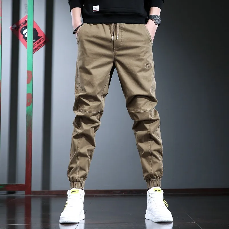 Pantalones casuales de cintura elástica para hombre, ropa de calle de Hip Hop, algodón, negro, con cordón, para correr, 2022