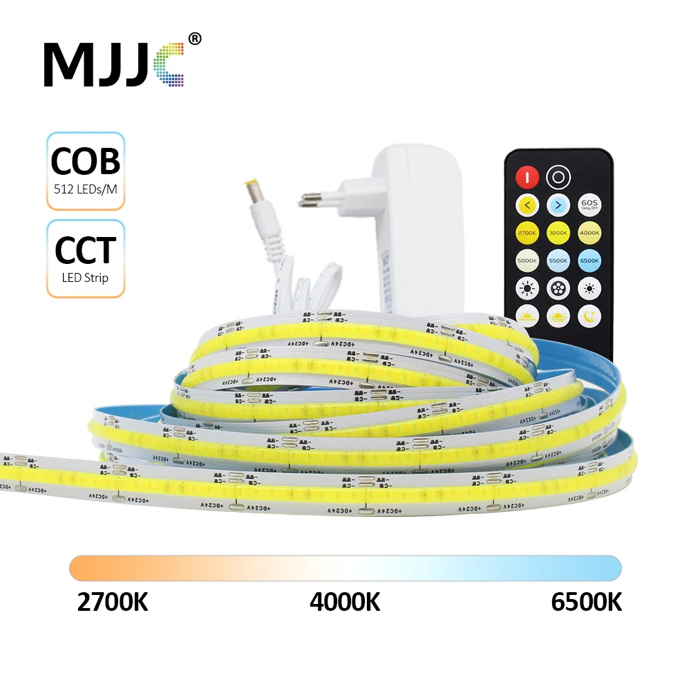 DC 24V CCT COB LED Strip Light Dimmable Kit 608 Chips 1M 2M 3M 4M 5M Dual White WW CW LED Tape Ribbon Lamp for Home Decor