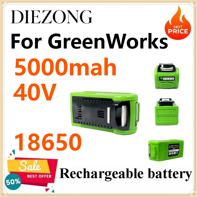 Li-ion Rechargeable Battery 40V 5000mAh for GreenWorks 40V Battery for 19-inch Push Lawn Mower Electric Power Tool