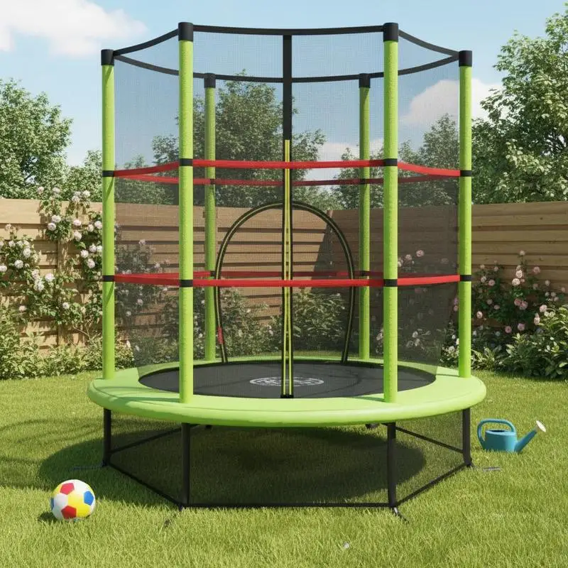 165cm - Outdoor-Trampolin - Schutznetz & Federstützen - Grüne Stahlkonstruktion - Ideal für Garten, Rasen, Picknick, Strand, Party - Fitness- & Spaß-Trampolin