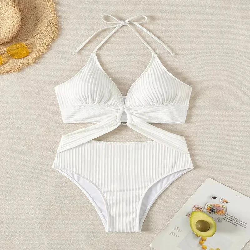 New Halter Lace-up Hollow Sexy One Piece Swimsuit Slimming Beach Bikini Swimsuit for Women