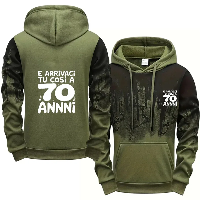 هوديي رجالي رمادي أسود مطبوع 70 عامًا للاحتفال بعيد الميلاد، ملابس كاجوال قطنية عالية الجودة للرجال