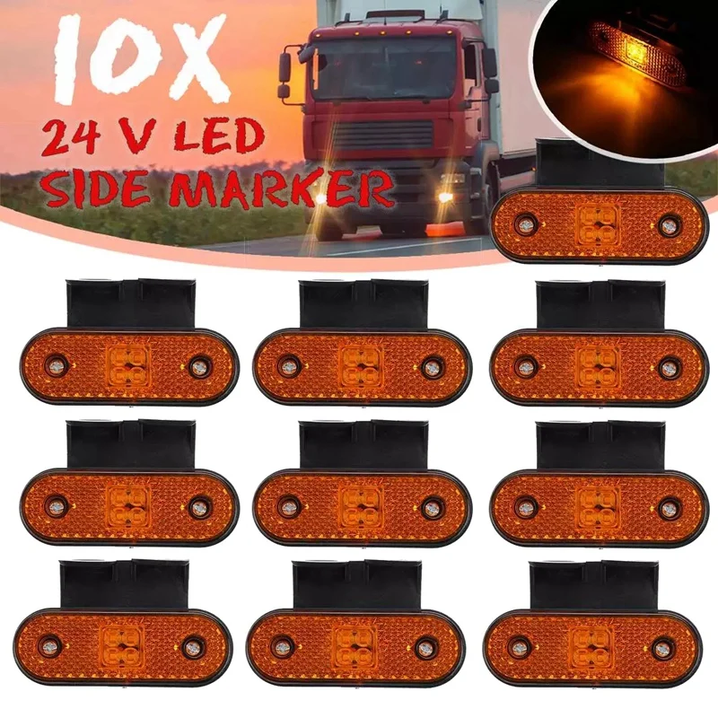 10PCS 24V LED Car Truck Side Marker Lights Turn Signal Lamp Rear Tail Light For Pickup Trailer Caravan Bus Boat RV Lorry