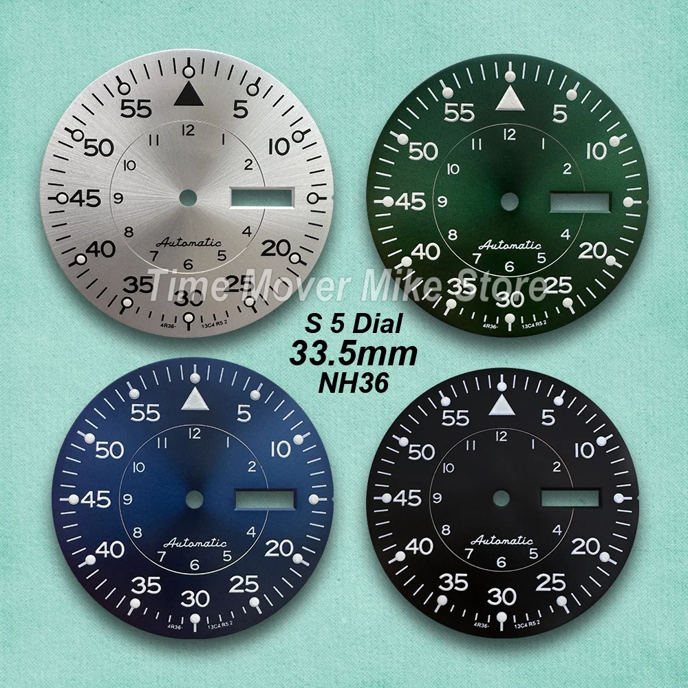 33.5mm New Sunray S 5 Dial Fit NH36/4R36 Movement Green Luminous Double CalendarHigh Quality Watch Modification Accessories
