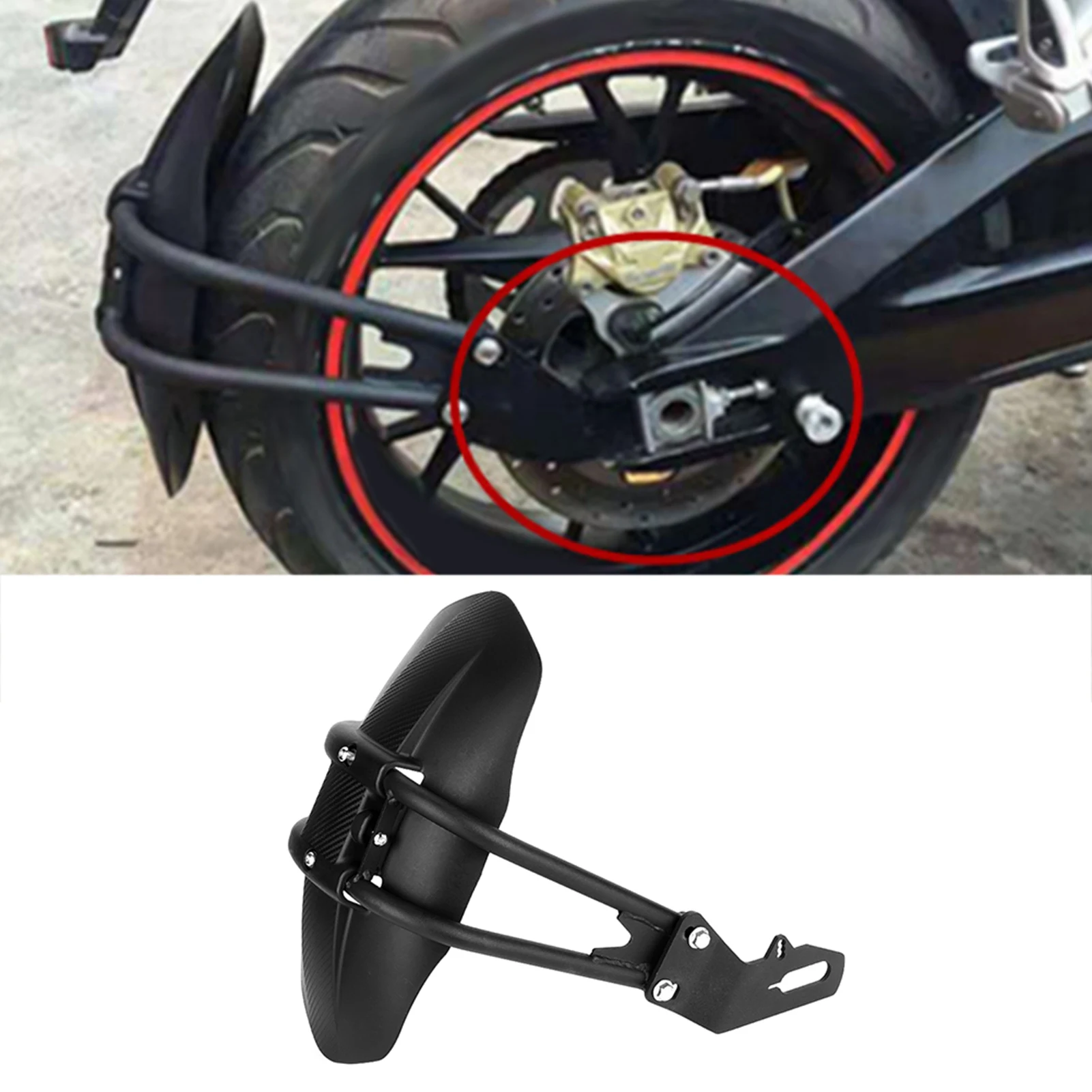 Splash Guard Motorcycle Rear Wheel Fender Cover Black Mudguard With Bracket For Convex Rear Flat Fork 12-18inch Tires