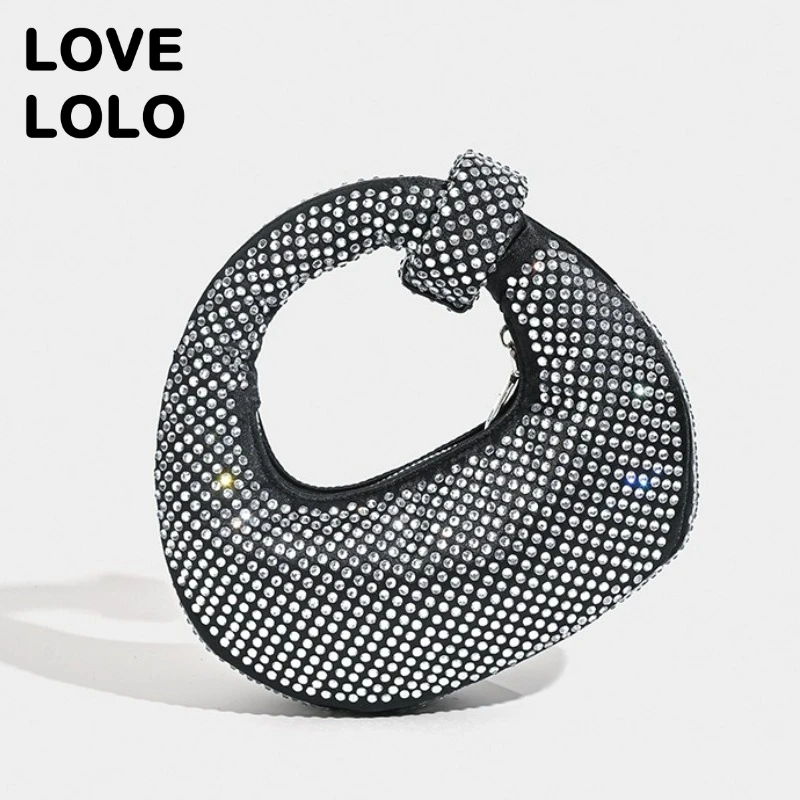 

Luxury Abacus Bead Crystal Mini Bag Shiny Rhinestone Evening Clutch for Women Moon Crescent Bag