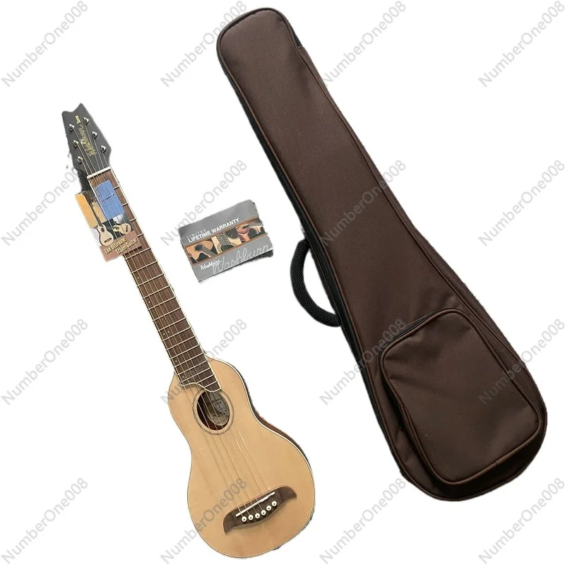 Washburn Warrior Veneer Travel Acoustic Guitar 34 Inch Spruce Wood Surface Single Folk Strap Thickened Pack, Tri-Color