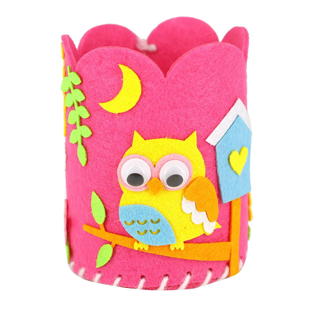 4개 DIY 펠트 펜 홀더 만화 연필 정리함 세트 어린이 수제 공예 키트 유치원 학습용